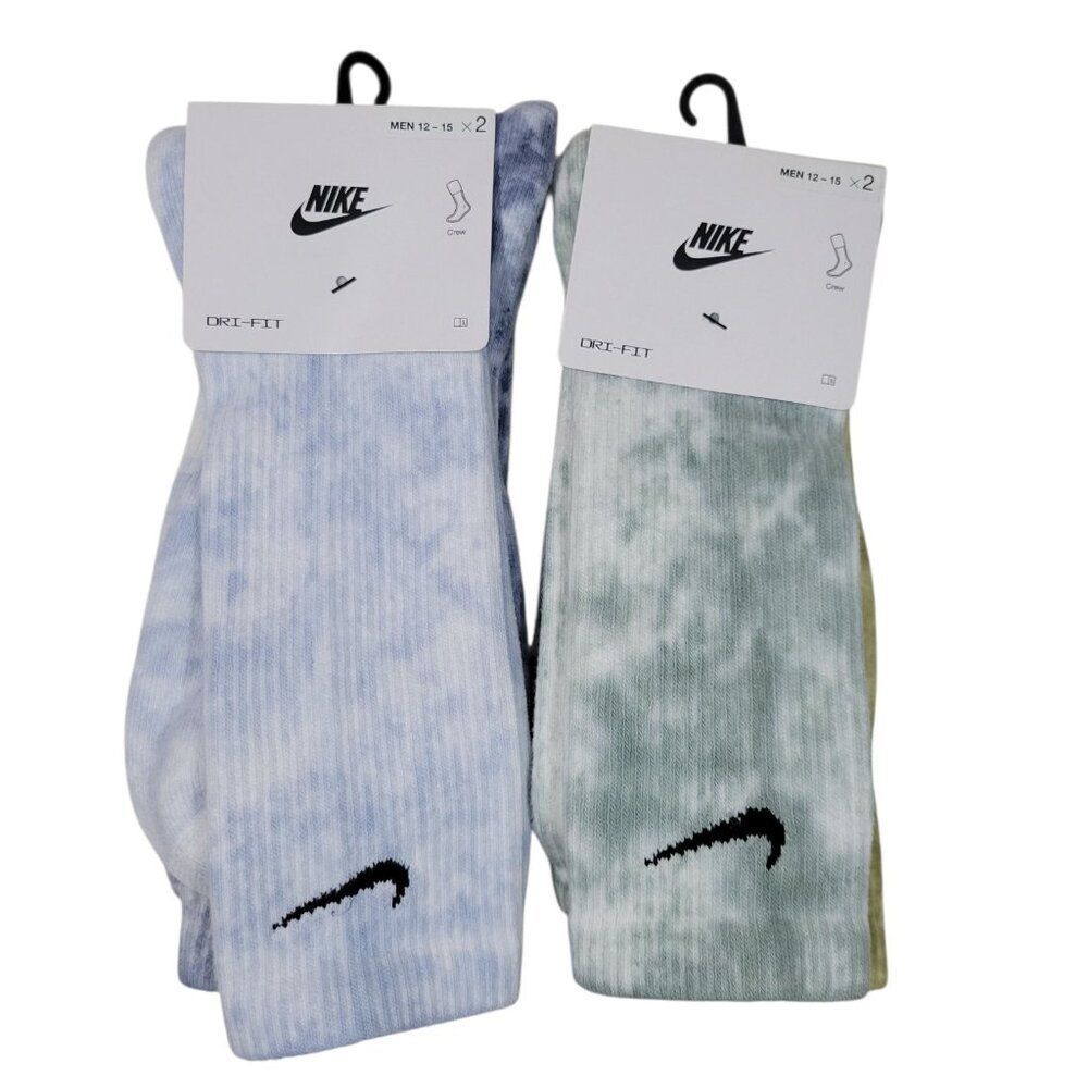 Nike Everyday Plus Crew Socks Tie Dye Men Size 12-15 Blue Green 4 Pairs (2 Pkgs)